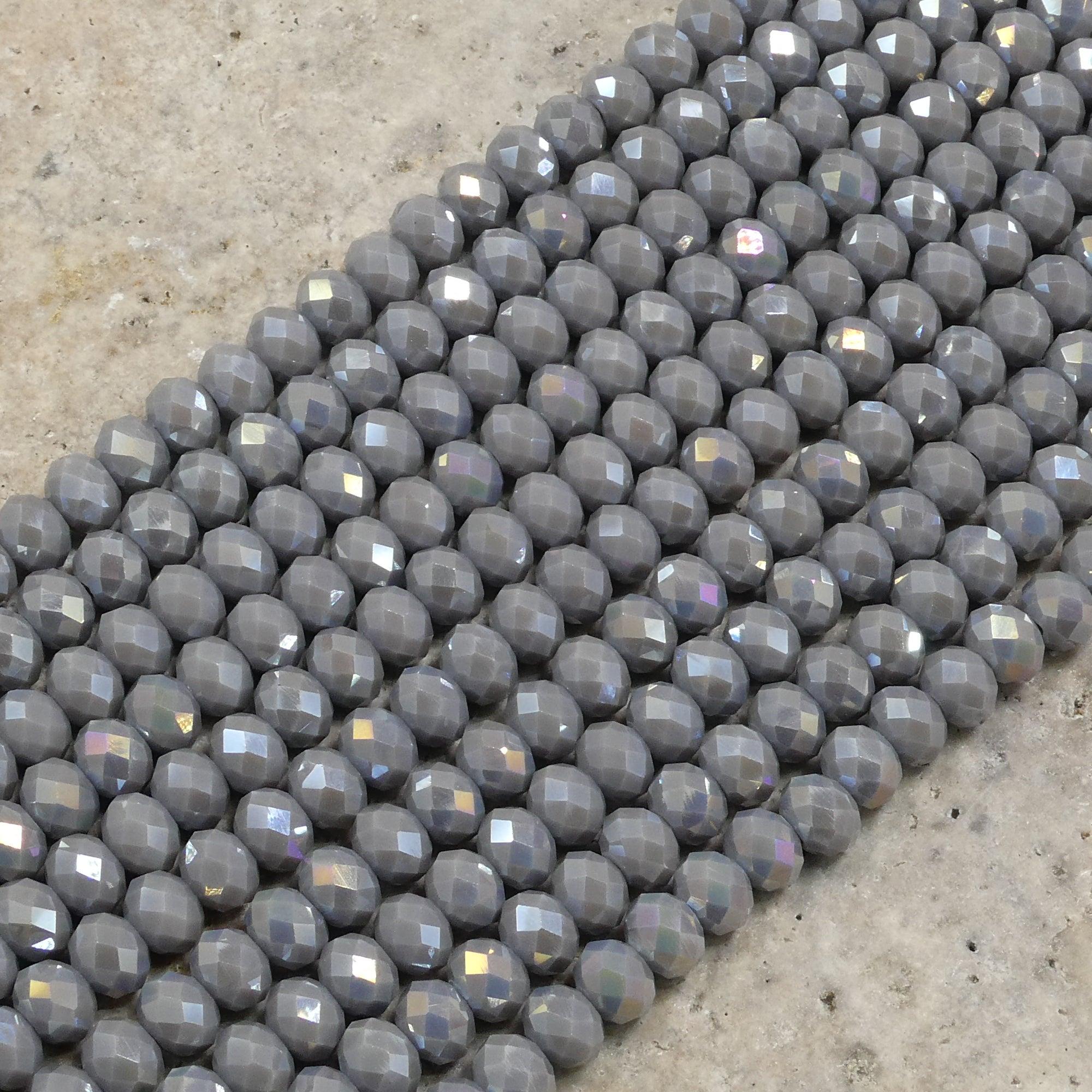 Crystal Faceted Rondelle Kendall Grey AB, 2mm 4mm 6mm 8mm