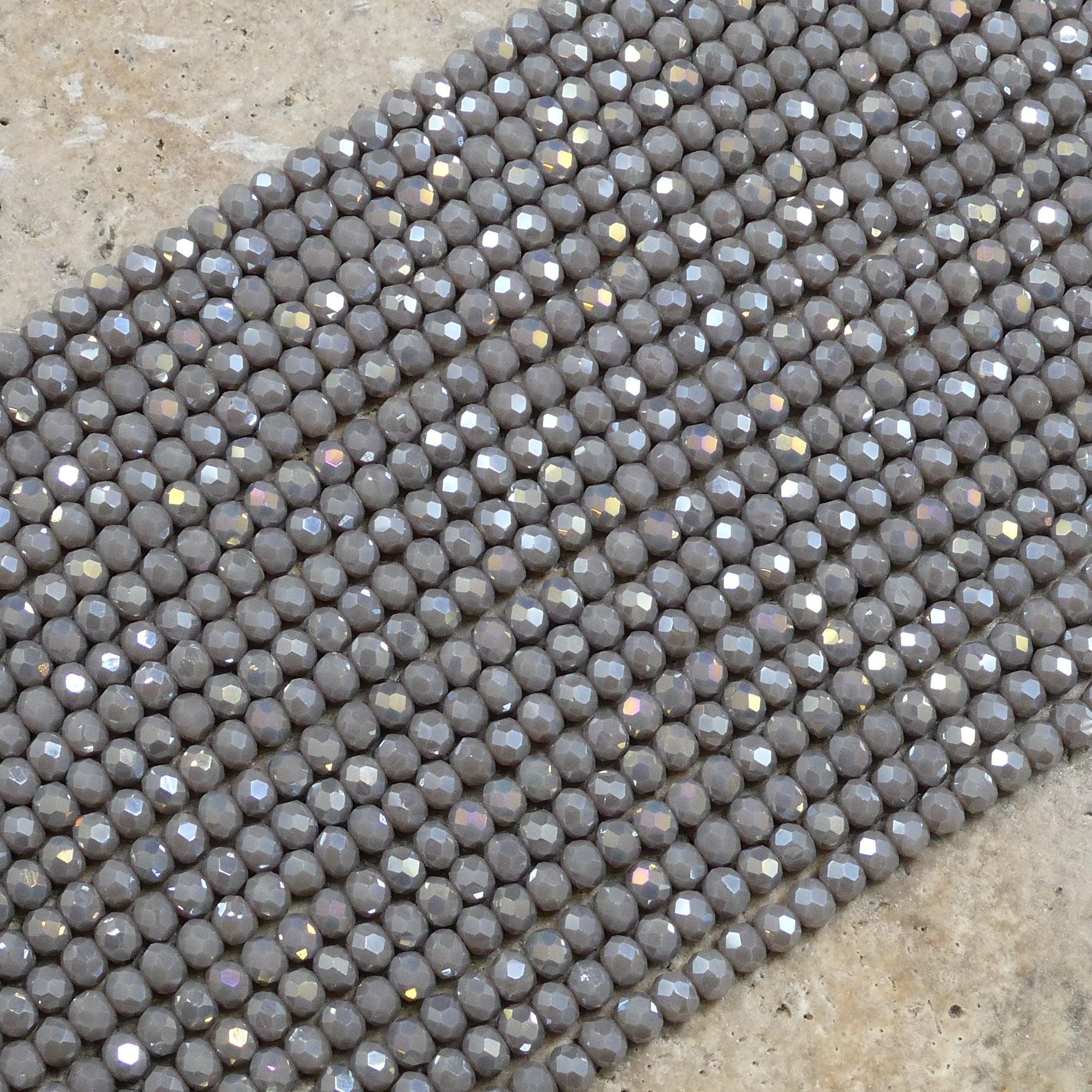 Crystal Faceted Rondelle Kendall Grey AB, 2mm 4mm 6mm 8mm