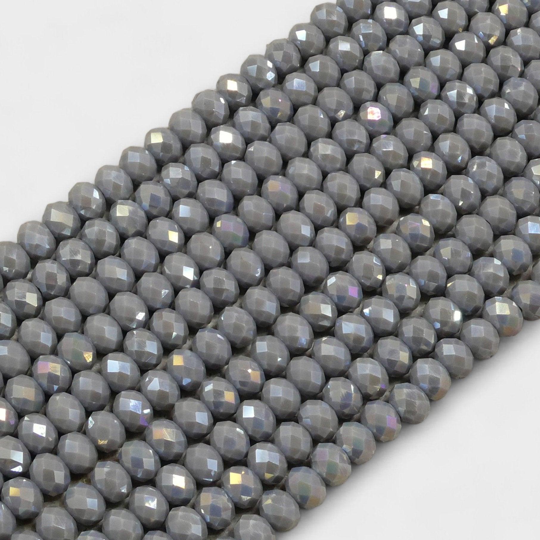 Crystal Faceted Rondelle Kendall Grey AB, 2mm 4mm 6mm 8mm