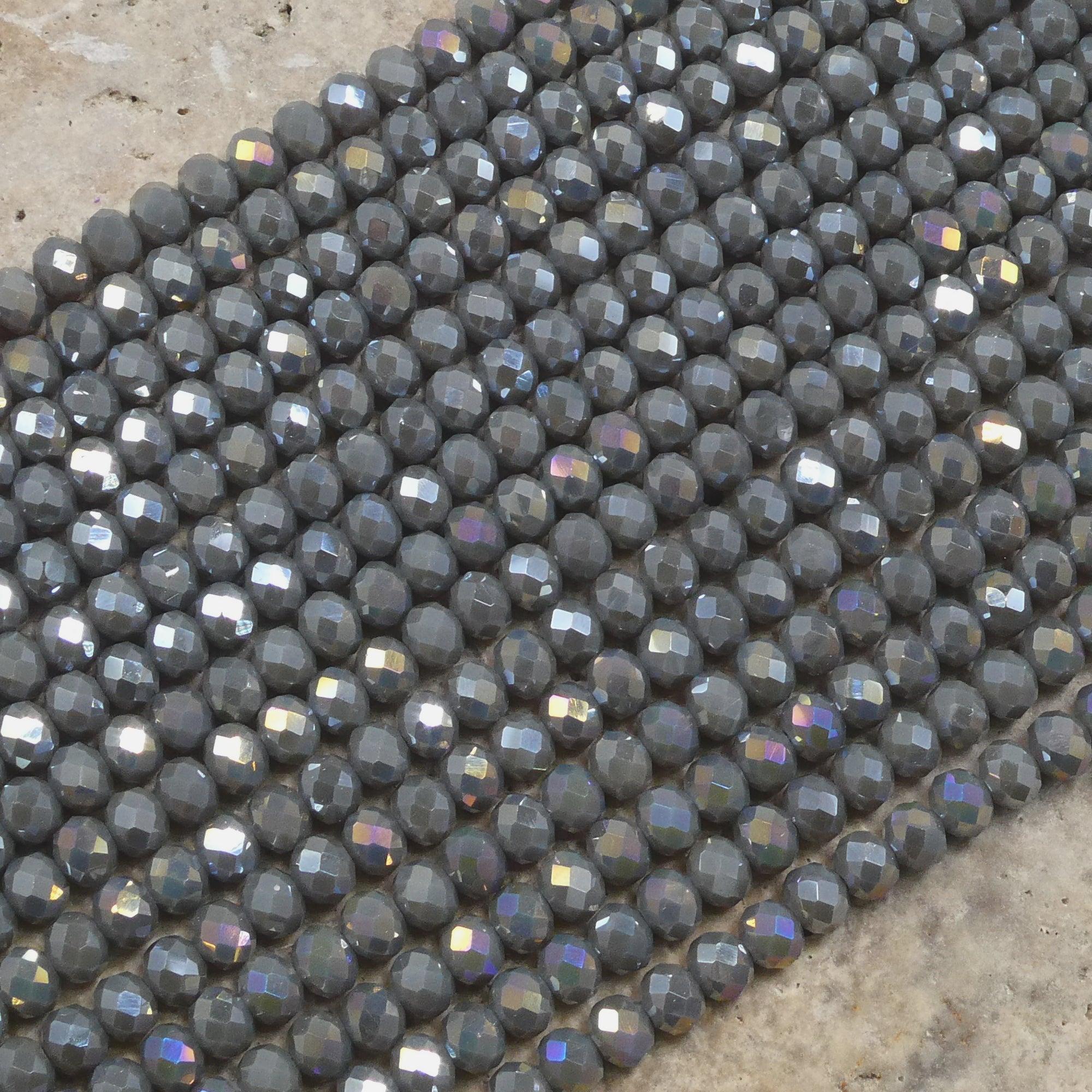 Crystal Faceted Rondelle Kendall Grey AB, 2mm 4mm 6mm 8mm